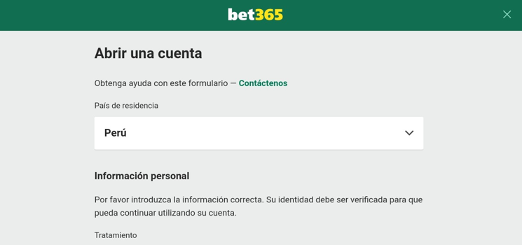 Registrar una cuenta en Bet365 Perú